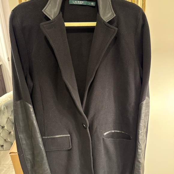 Ralph Lauren Black Blazer with Leather Details - Picture 1 of 5